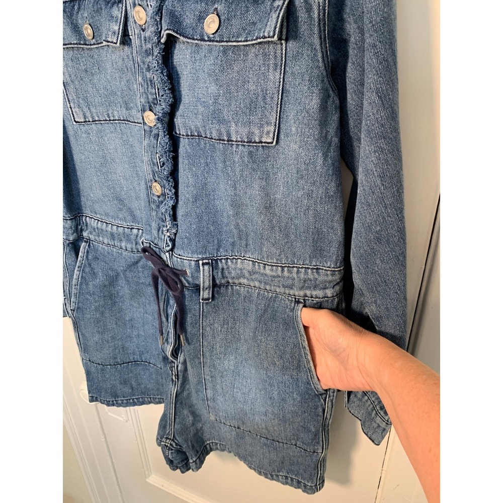 Hudson Jeans Blue Denim M Utility Romper Drawstring Ruffle Collar Long Sleeves - Picture 11 of 16